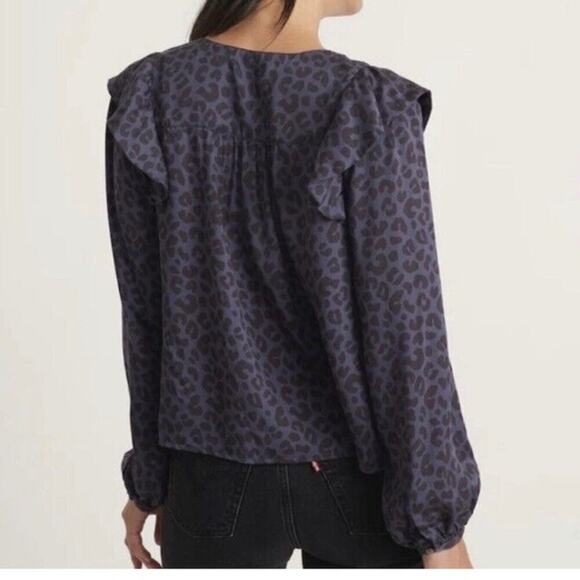 Marine Layer Rory Top Cheetah Animal Print Ruffle Long Sleeve Top Blue NWT S - Picture 2 of 8